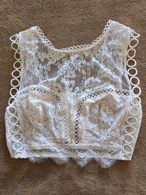 NWT Victoria's Secret Dream Angels Lace Corset Bra Top Sheer White Size Large
